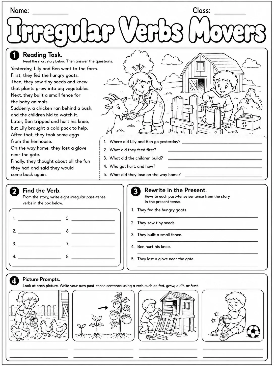 Irregular Verbs Movers Vocabulary Worksheet Pack page 7 printable worksheet preview