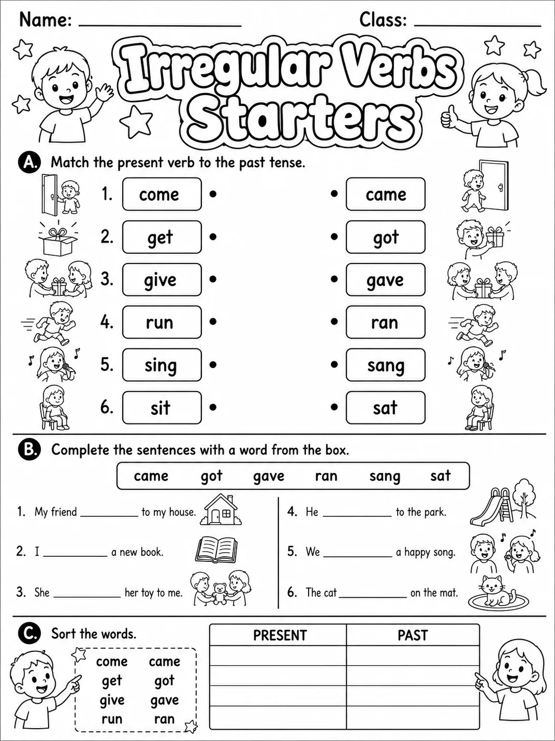 Irregular Verbs Starters Vocabulary Worksheet Pack page 2 printable worksheet preview