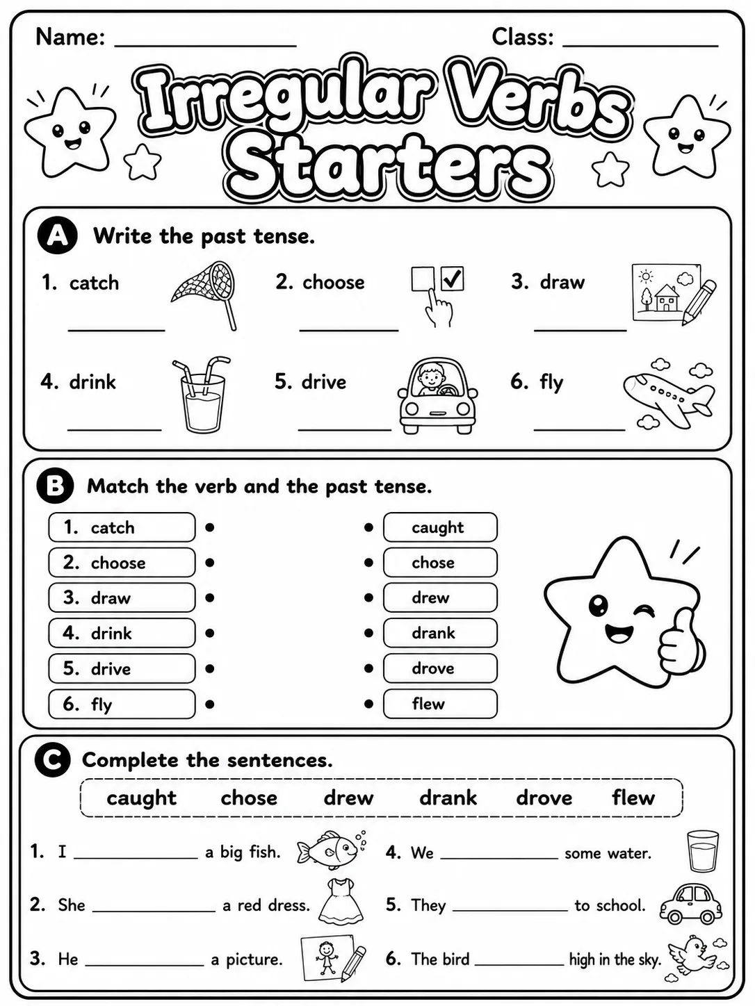 Irregular Verbs Starters Vocabulary Worksheet Pack page 3 printable worksheet preview