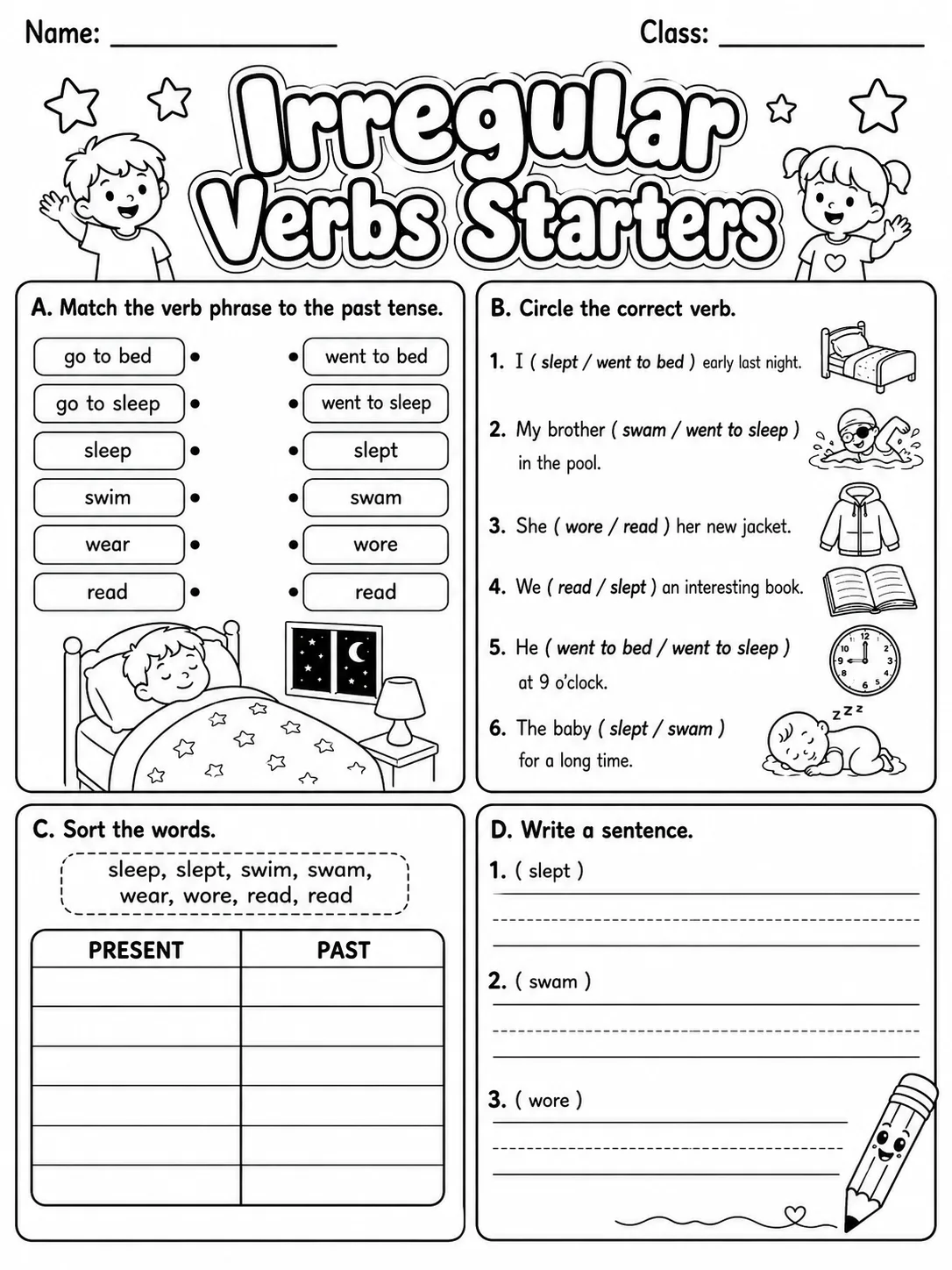Irregular Verbs Starters Vocabulary Worksheet Pack page 5 printable worksheet preview