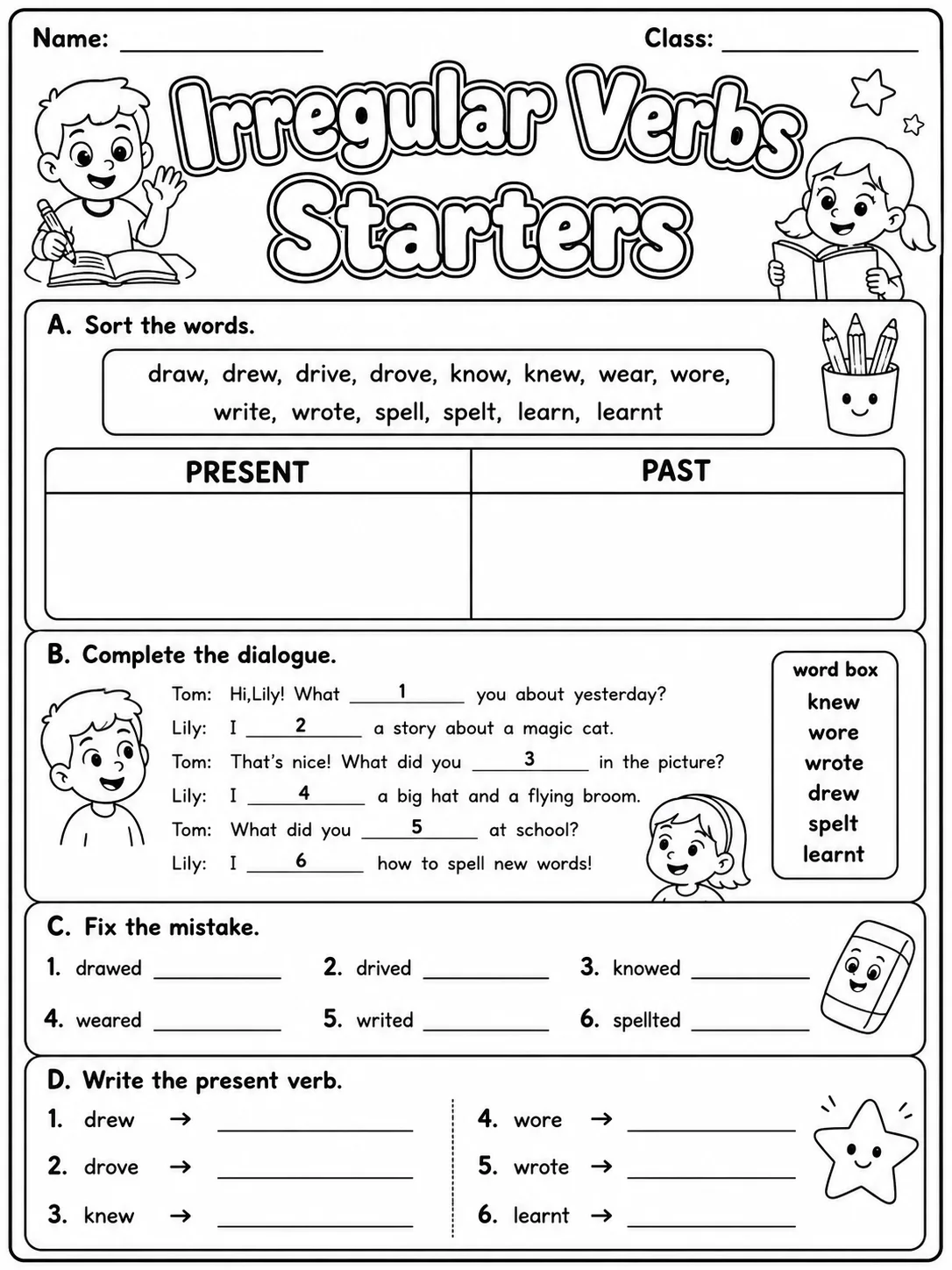 Irregular Verbs Starters Vocabulary Worksheet Pack page 8 printable worksheet preview