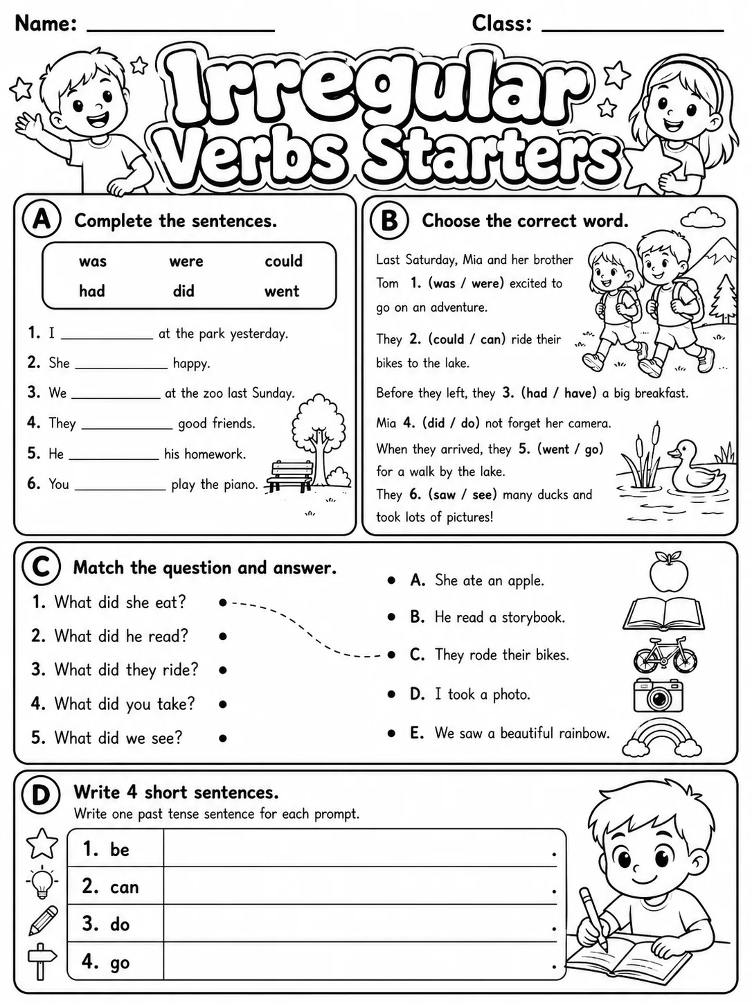 Irregular Verbs Starters Vocabulary Worksheet Pack page 9 printable worksheet preview
