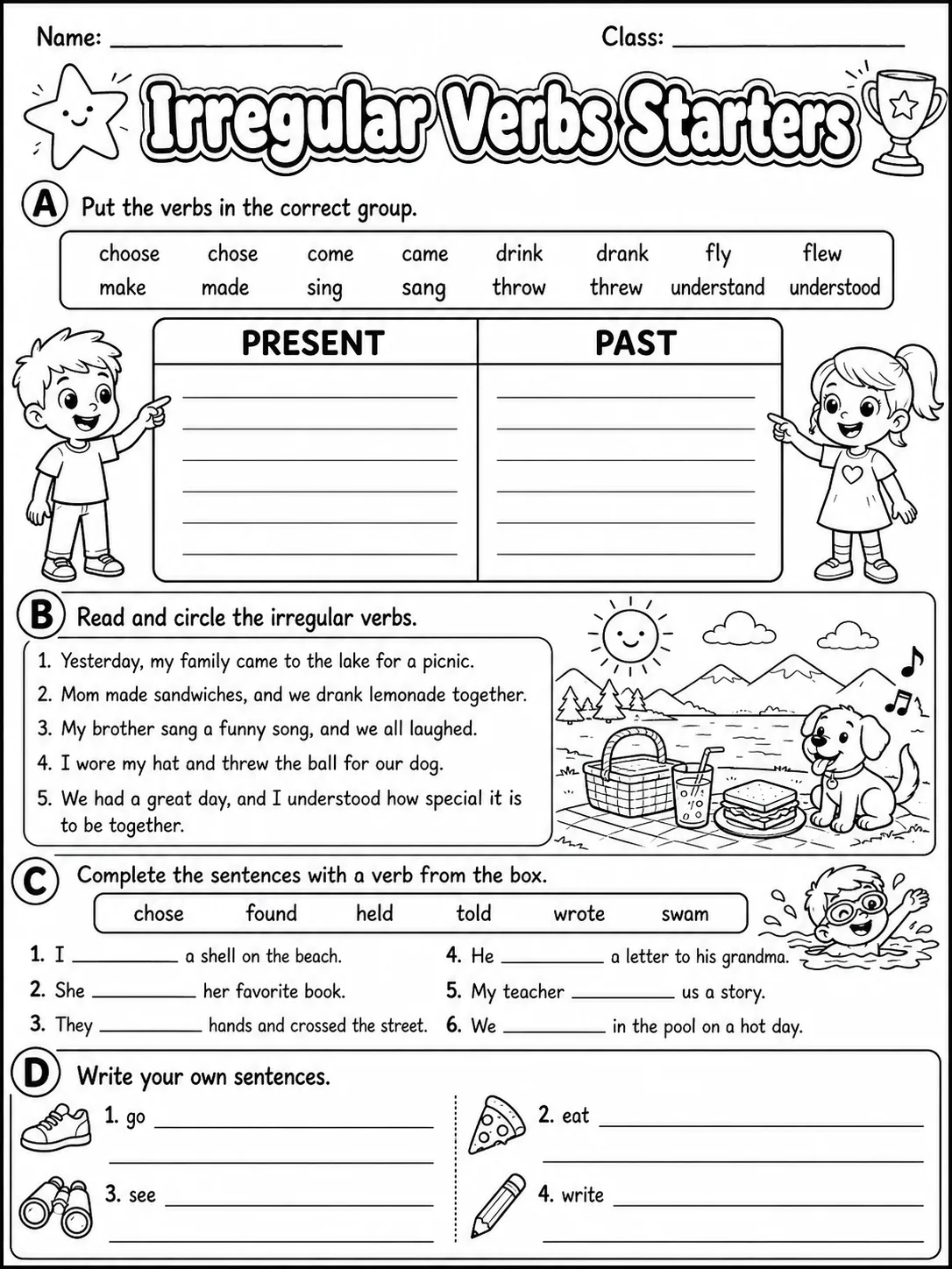 Irregular Verbs Starters Vocabulary Worksheet Pack page 10 printable worksheet preview