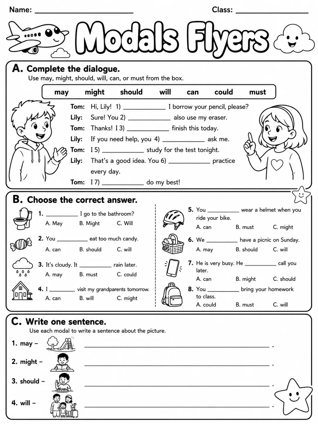 Modals Flyers Vocabulary Worksheet Pack page 4 printable worksheet preview