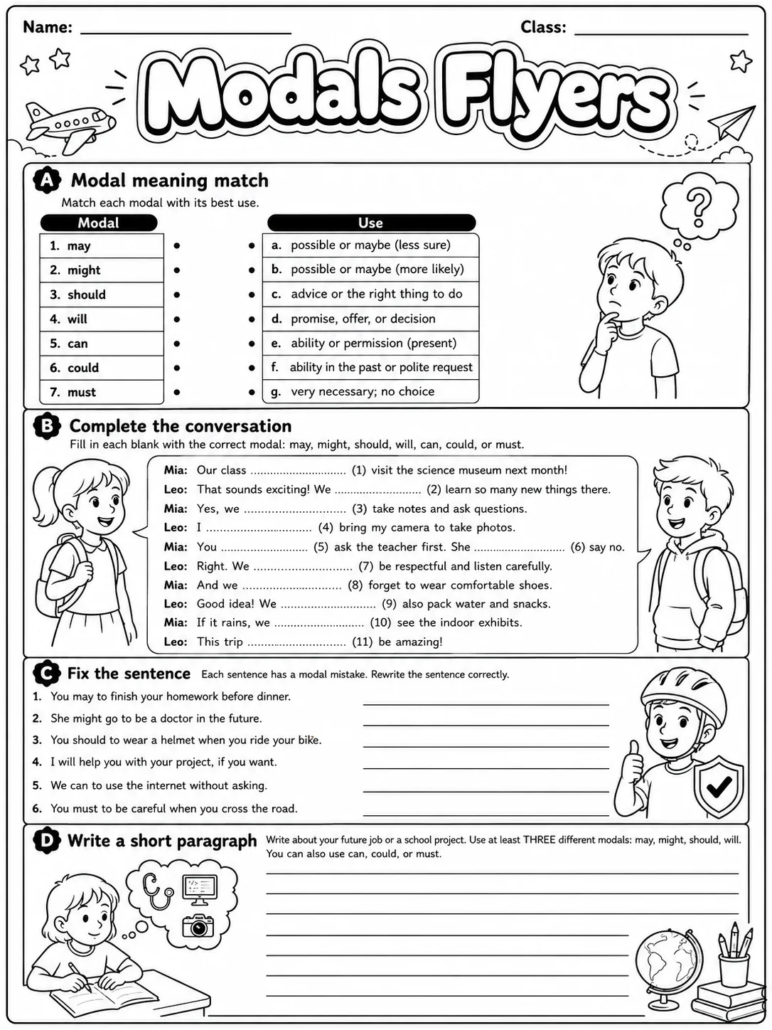 Modals Flyers Vocabulary Worksheet Pack page 9 printable worksheet preview