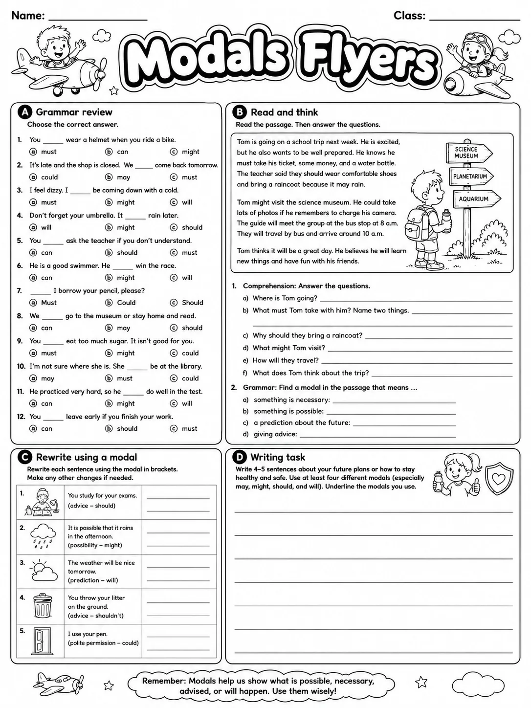 Modals Flyers Vocabulary Worksheet Pack page 10 printable worksheet preview