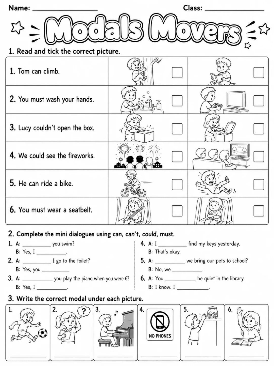 Modals Movers Vocabulary Worksheet Pack page 2 printable worksheet preview