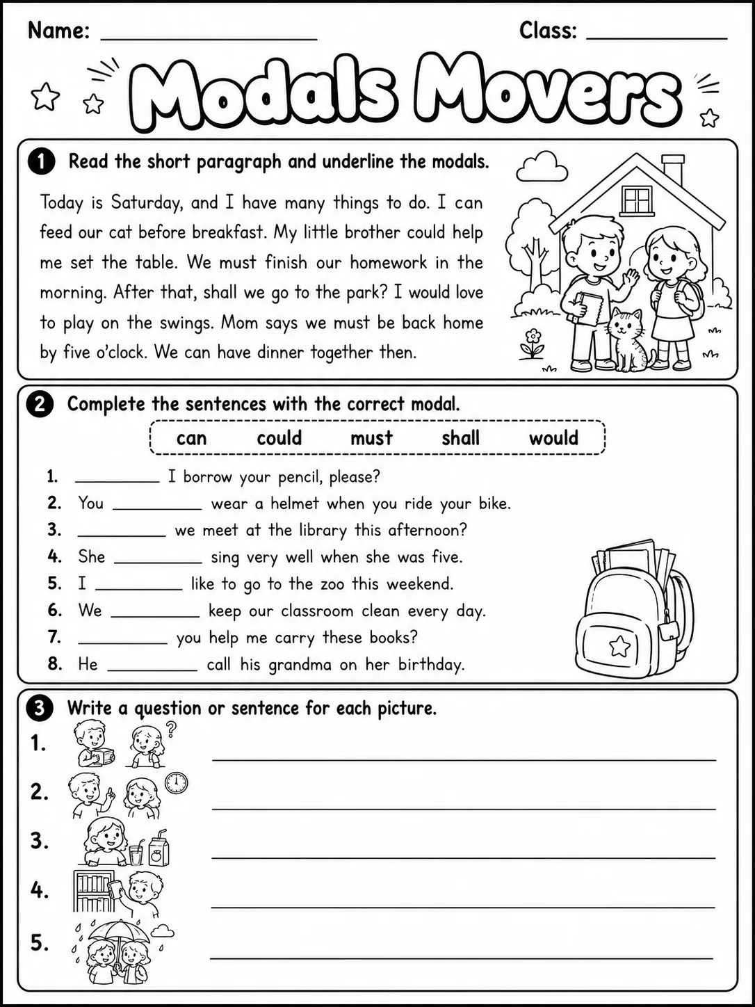 Modals Movers Vocabulary Worksheet Pack page 4 printable worksheet preview