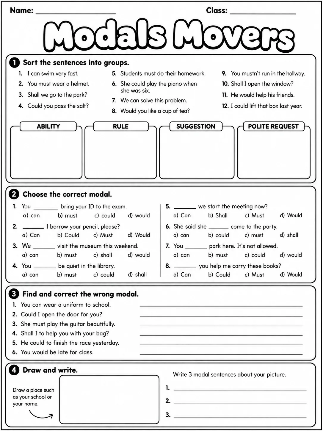 Modals Movers Vocabulary Worksheet Pack page 5 printable worksheet preview