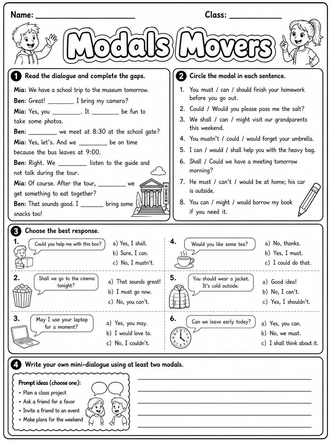 Modals Movers Vocabulary Worksheet Pack page 7 printable worksheet preview