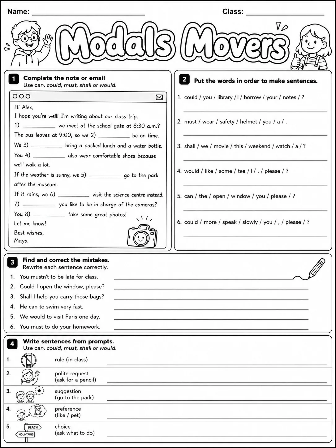 Modals Movers Vocabulary Worksheet Pack page 8 printable worksheet preview