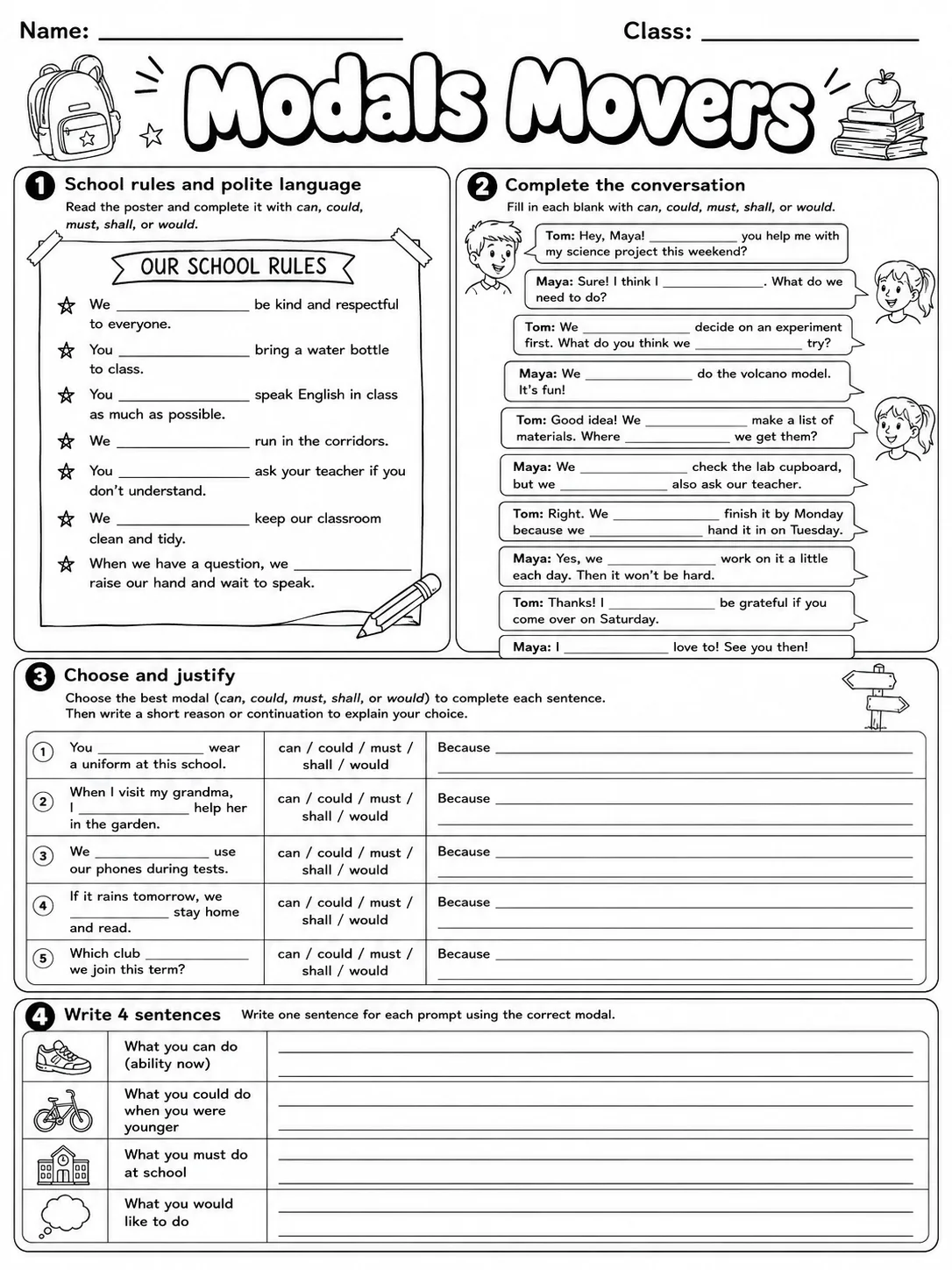 Modals Movers Vocabulary Worksheet Pack page 9 printable worksheet preview