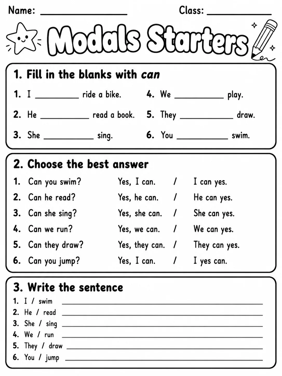 Modals Starters Vocabulary Worksheet Pack page 4 printable worksheet preview