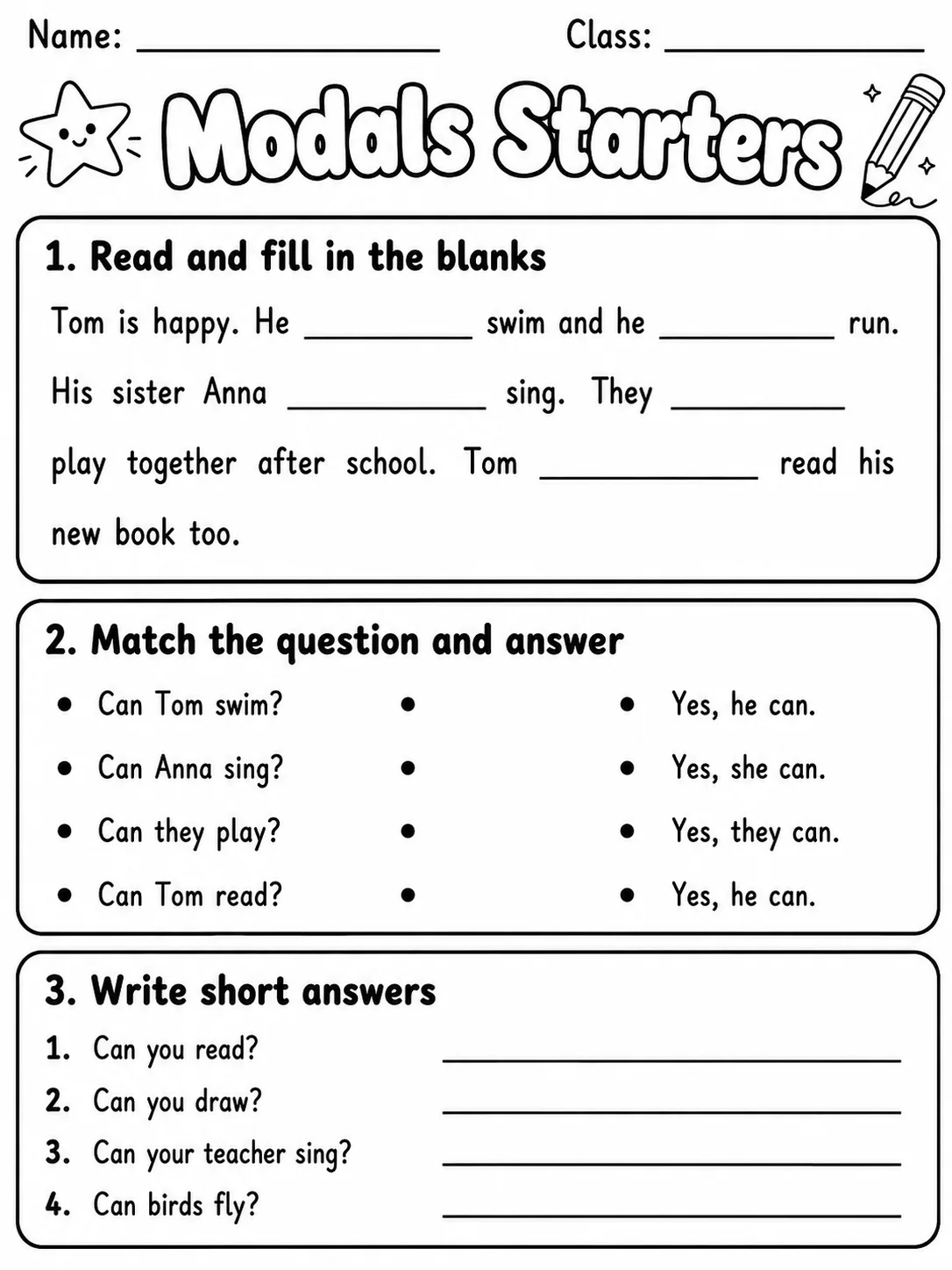 Modals Starters Vocabulary Worksheet Pack page 5 printable worksheet preview