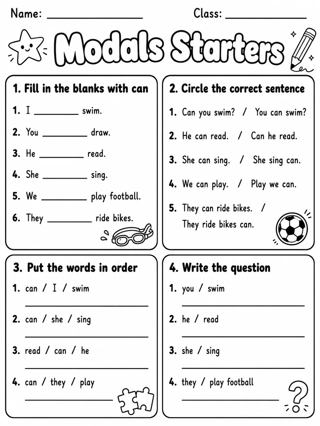 Modals Starters Vocabulary Worksheet Pack page 7 printable worksheet preview
