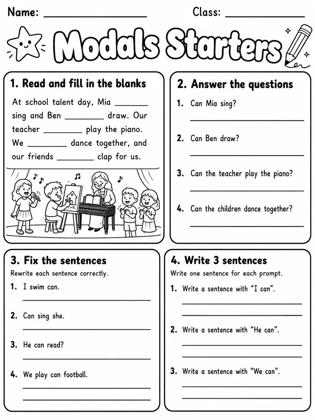 Modals Starters Vocabulary Worksheet Pack page 8 printable worksheet preview