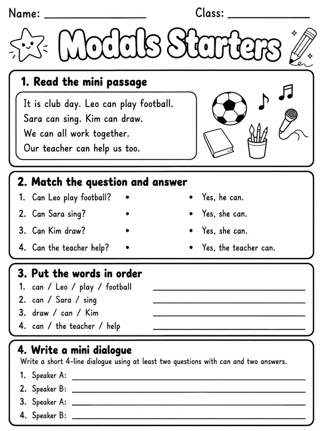Modals Starters Vocabulary Worksheet Pack page 10 printable worksheet preview