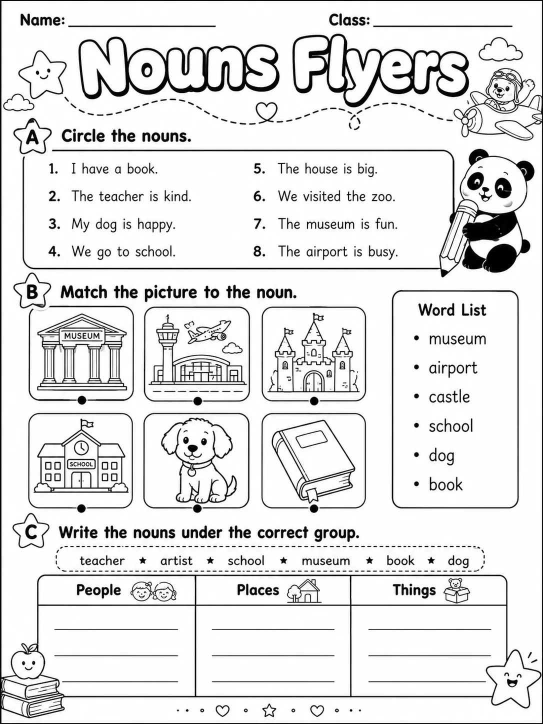 Nouns Flyers Vocabulary Worksheet Pack printable Flyers English worksheet bundle preview from KiwiBee