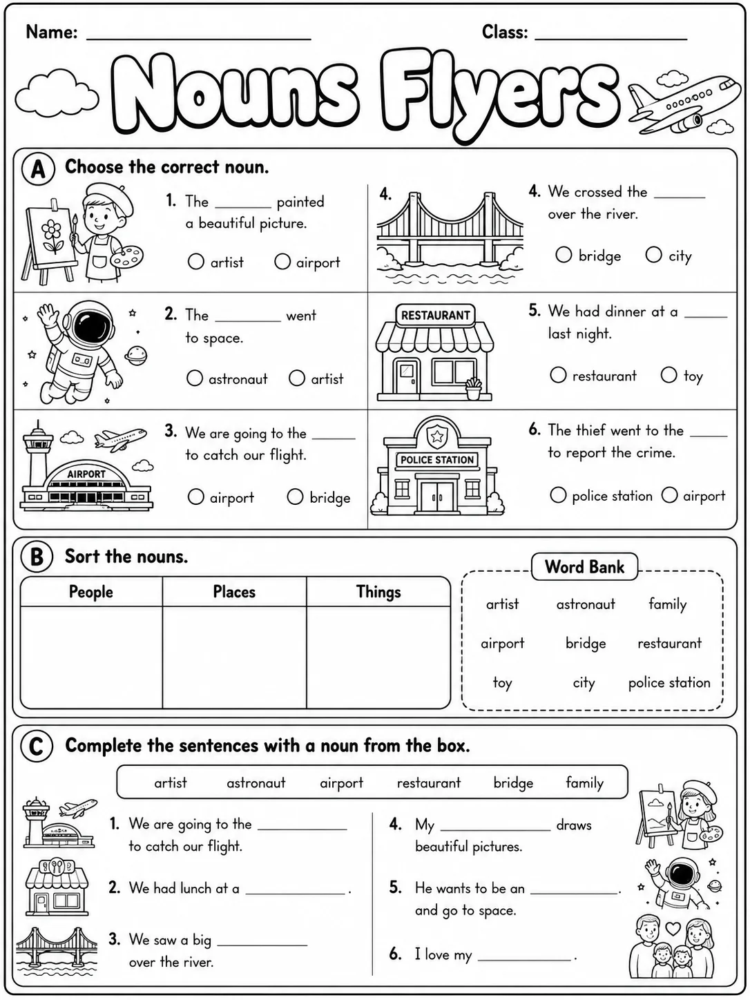 Nouns Flyers Vocabulary Worksheet Pack page 2 printable worksheet preview