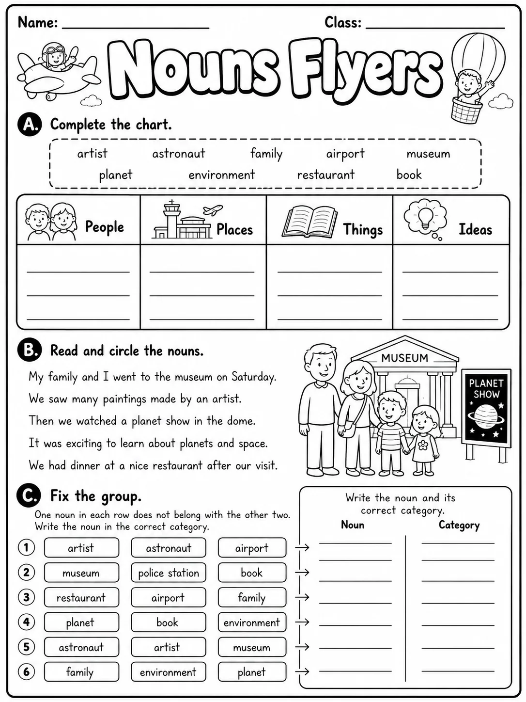Nouns Flyers Vocabulary Worksheet Pack page 4 printable worksheet preview
