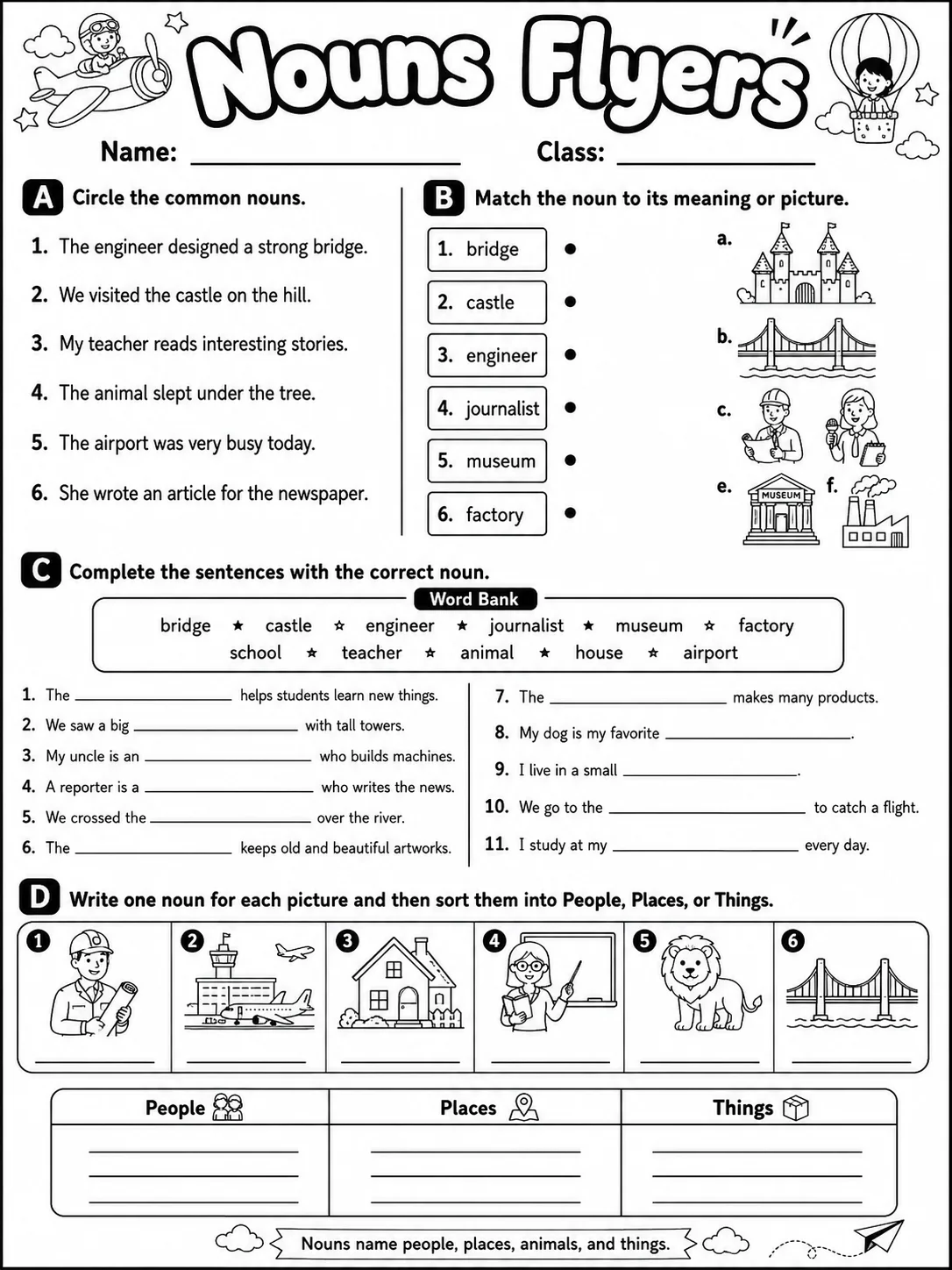Nouns Flyers Vocabulary Worksheet Pack page 5 printable worksheet preview