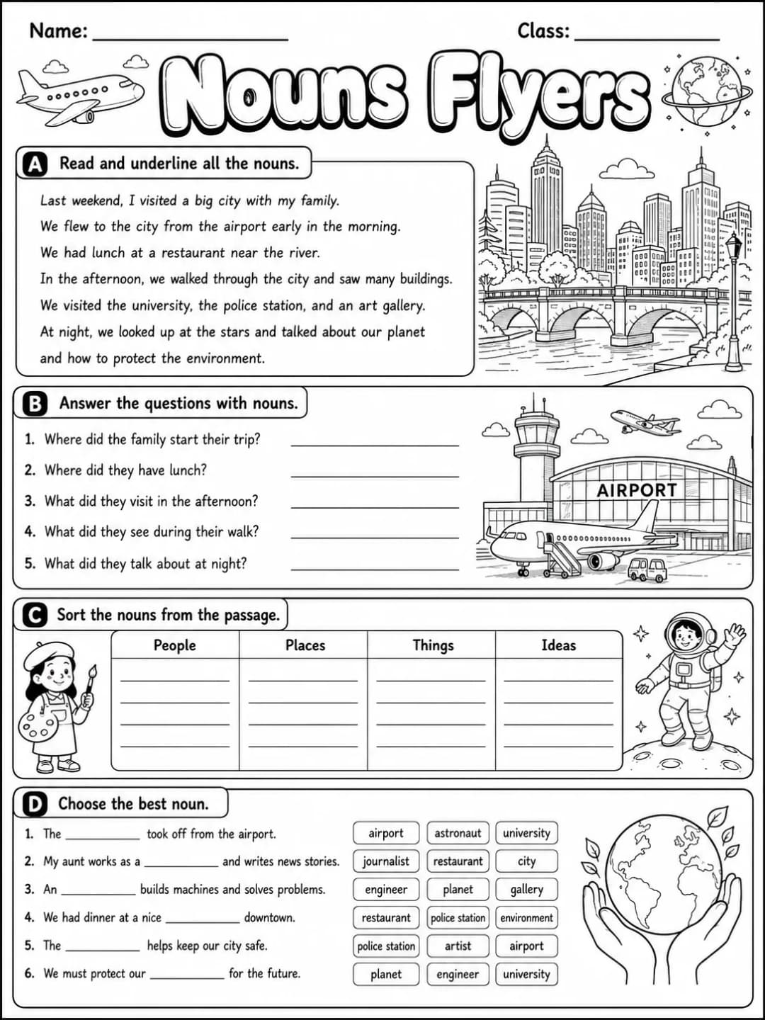 Nouns Flyers Vocabulary Worksheet Pack page 6 printable worksheet preview