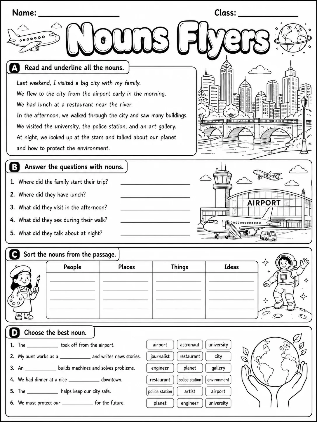 Nouns Flyers Vocabulary Worksheet Pack page 6 printable worksheet preview