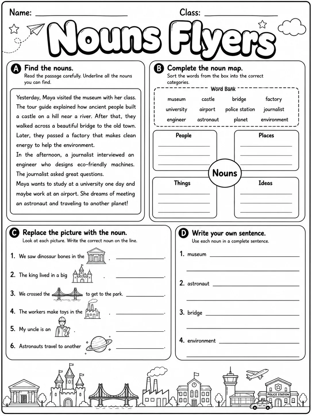 Nouns Flyers Vocabulary Worksheet Pack page 7 printable worksheet preview