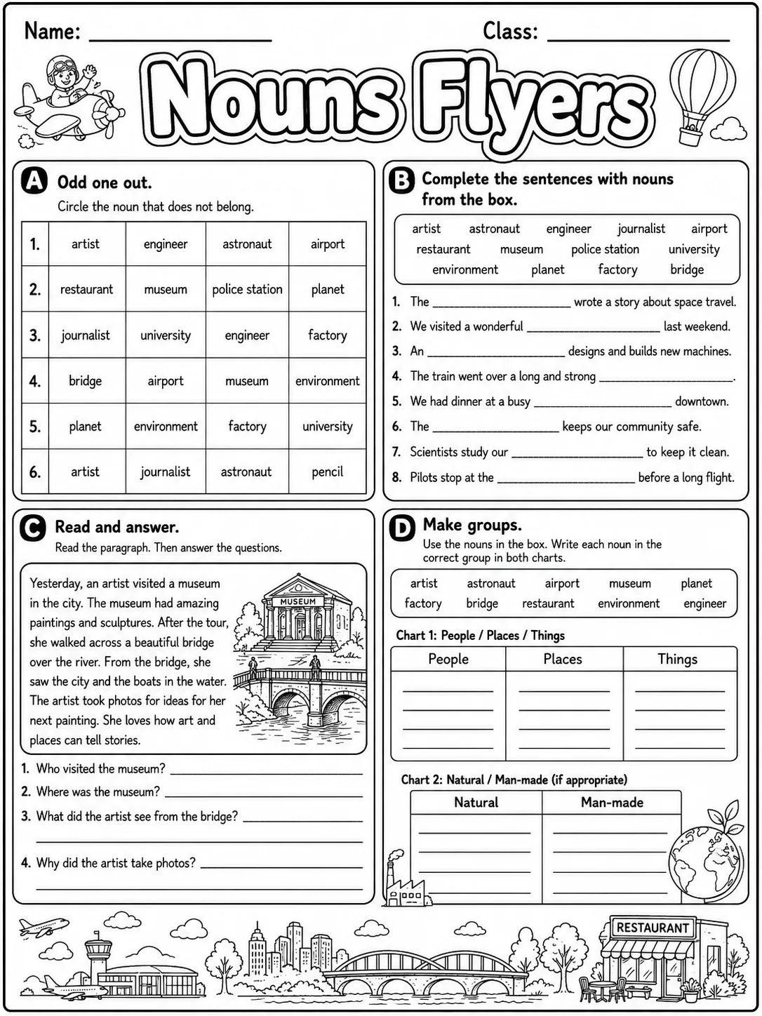 Nouns Flyers Vocabulary Worksheet Pack page 8 printable worksheet preview