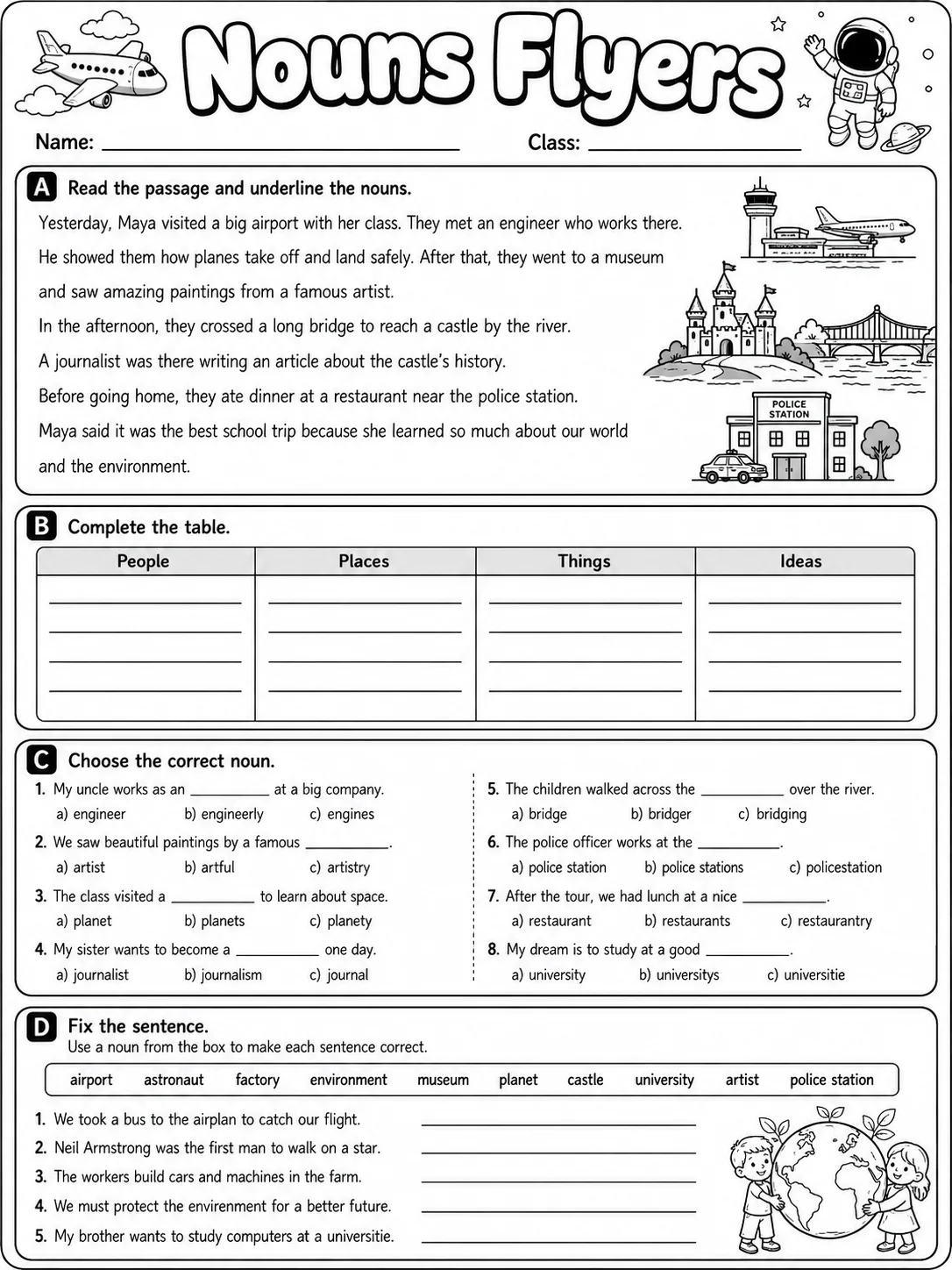 Nouns Flyers Vocabulary Worksheet Pack page 9 printable worksheet preview