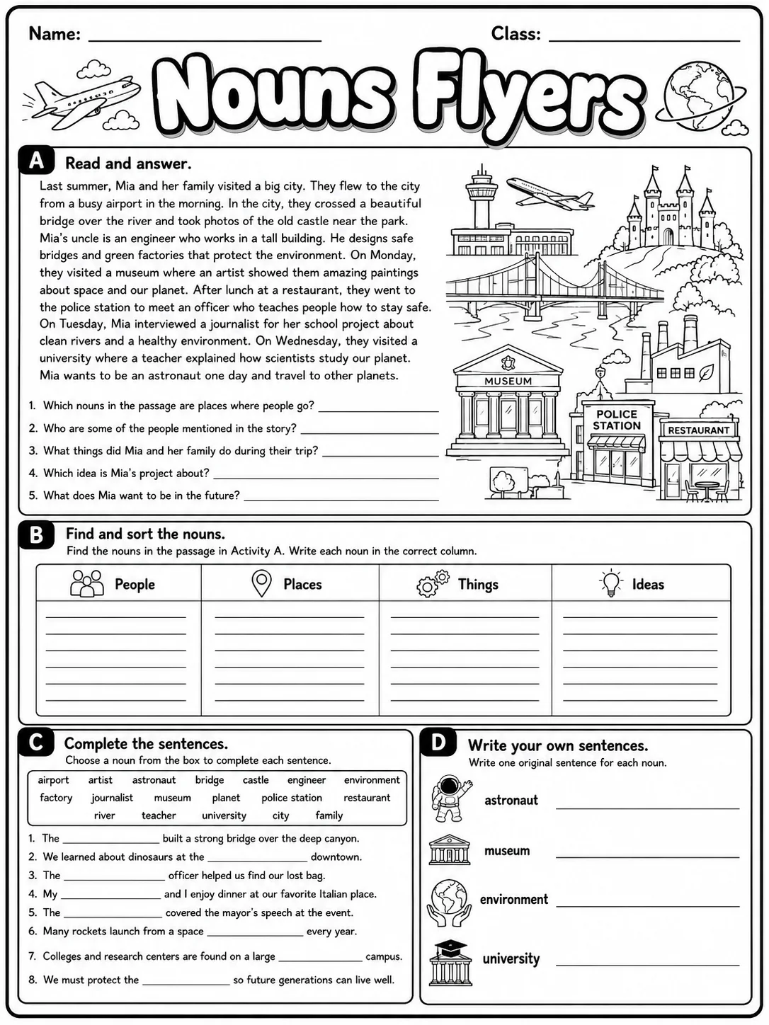 Nouns Flyers Vocabulary Worksheet Pack page 10 printable worksheet preview
