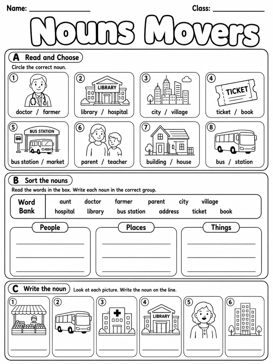 Nouns Movers Vocabulary Worksheet Pack page 2 printable worksheet preview