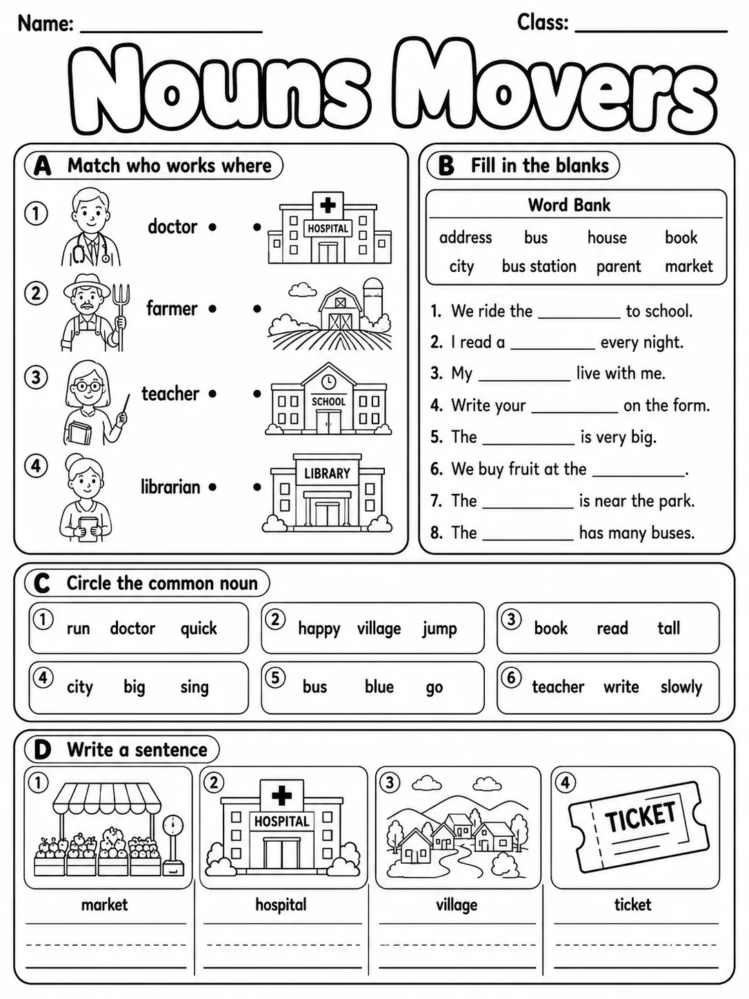 Nouns Movers Vocabulary Worksheet Pack page 5 printable worksheet preview