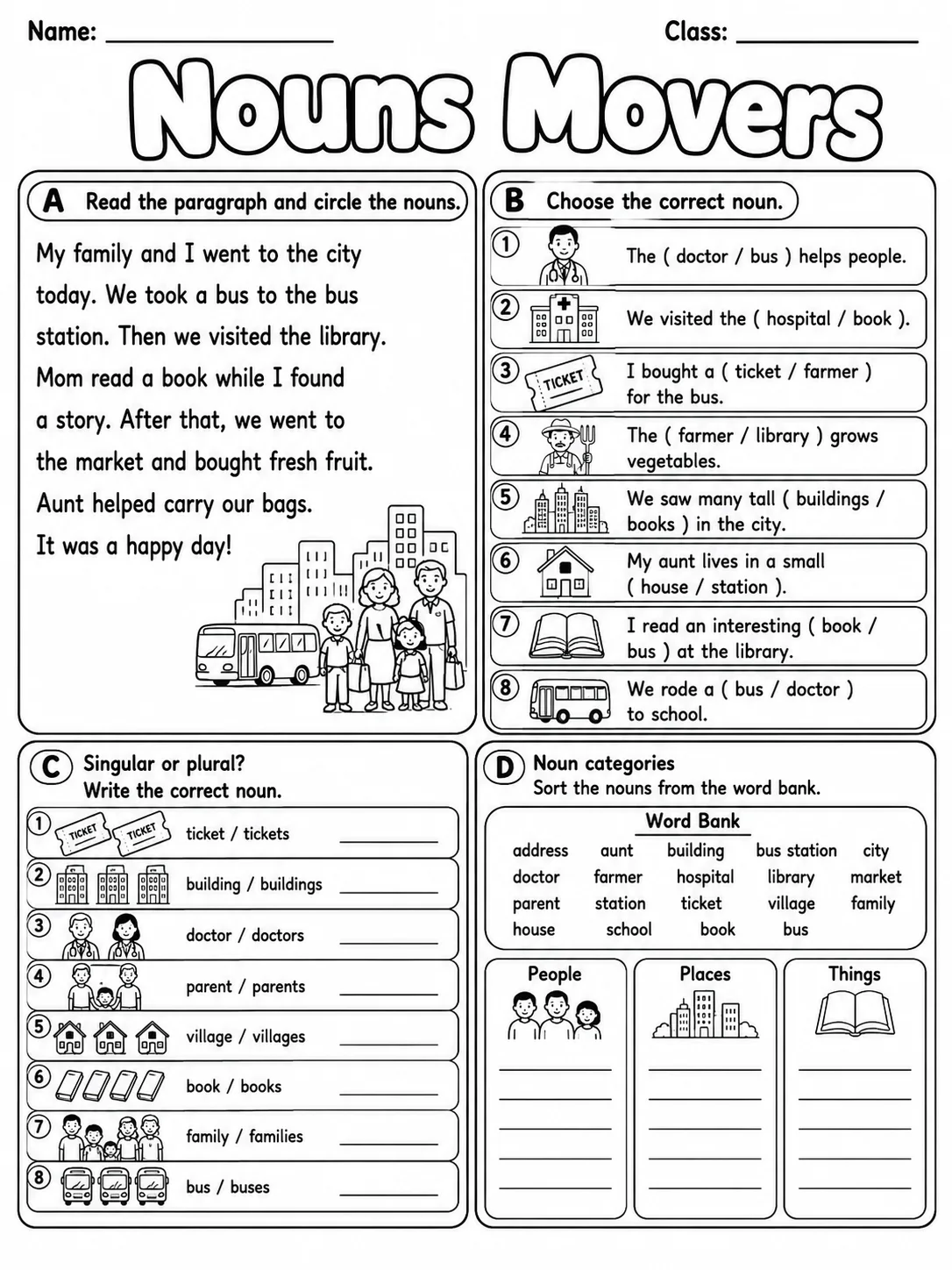 Nouns Movers Vocabulary Worksheet Pack page 6 printable worksheet preview