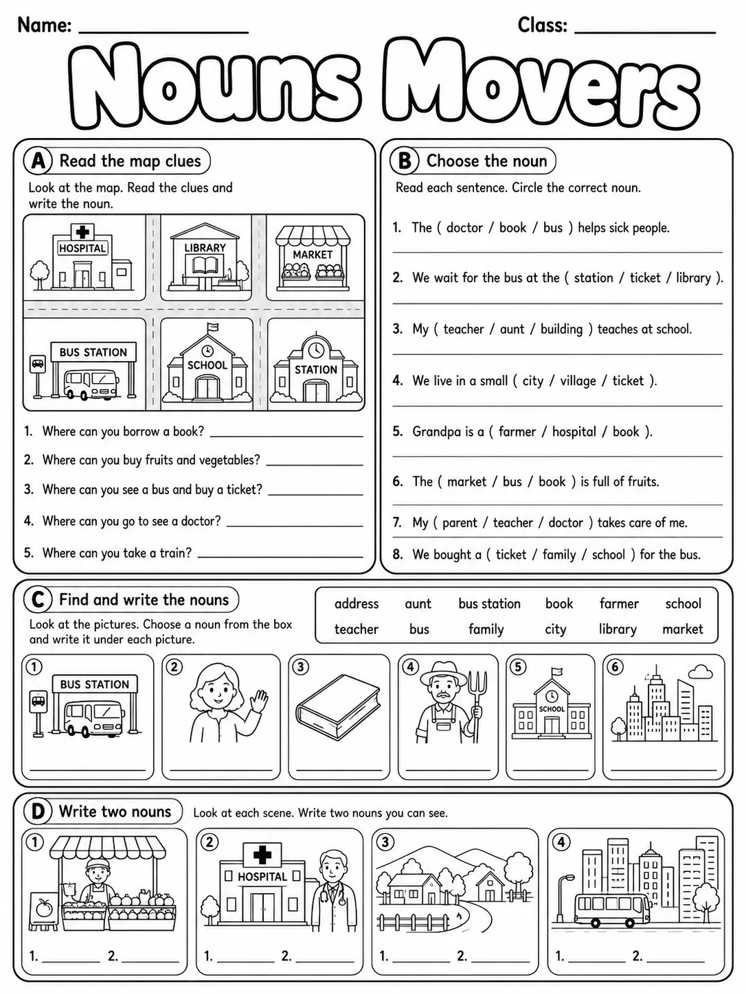 Nouns Movers Vocabulary Worksheet Pack page 8 printable worksheet preview