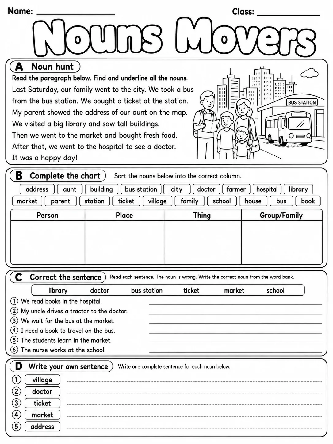 Nouns Movers Vocabulary Worksheet Pack page 9 printable worksheet preview