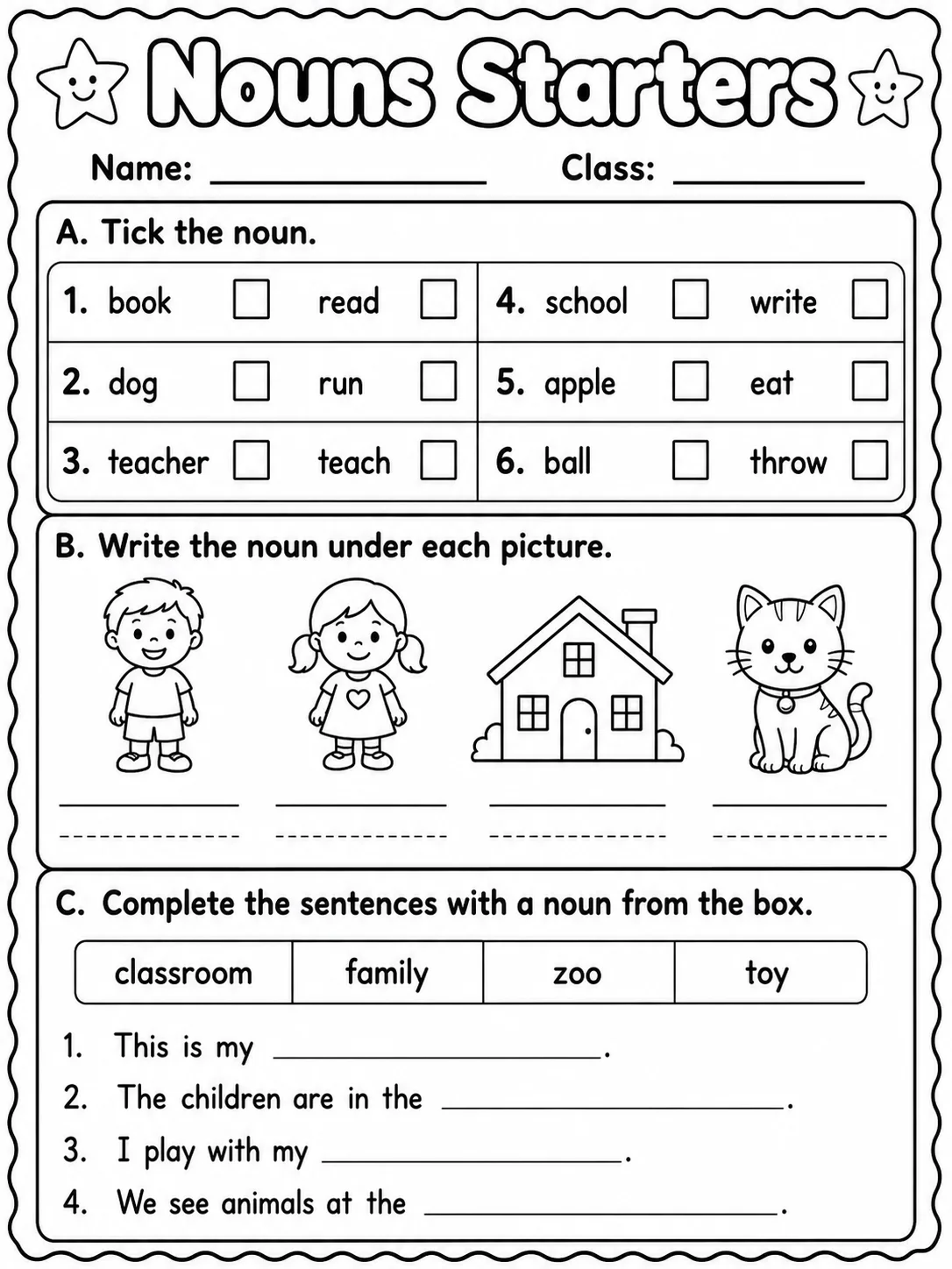 Nouns Starters Vocabulary Worksheet Pack page 2 printable worksheet preview