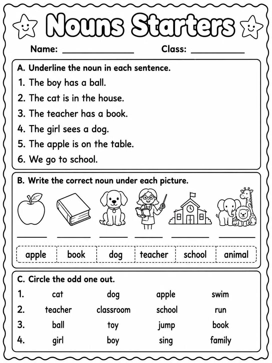 Nouns Starters Vocabulary Worksheet Pack page 3 printable worksheet preview