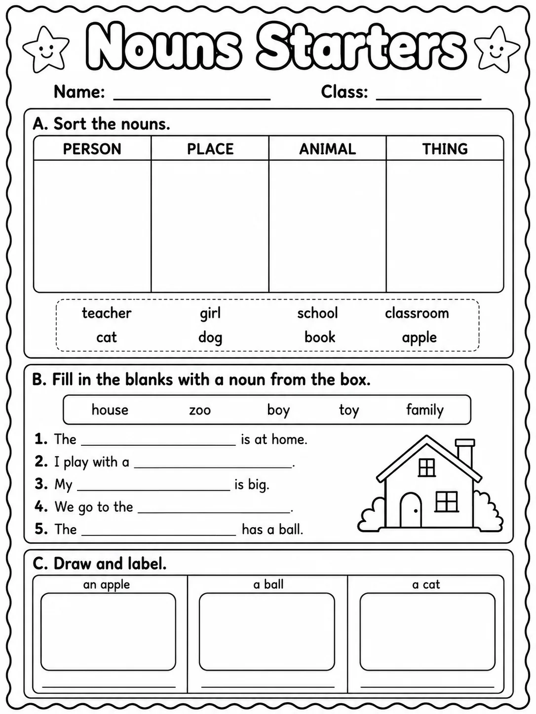 Nouns Starters Vocabulary Worksheet Pack page 4 printable worksheet preview