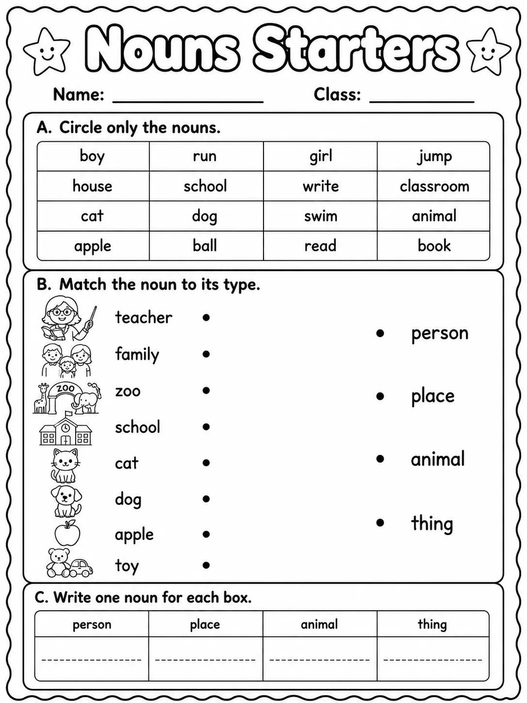 Nouns Starters Vocabulary Worksheet Pack page 5 printable worksheet preview