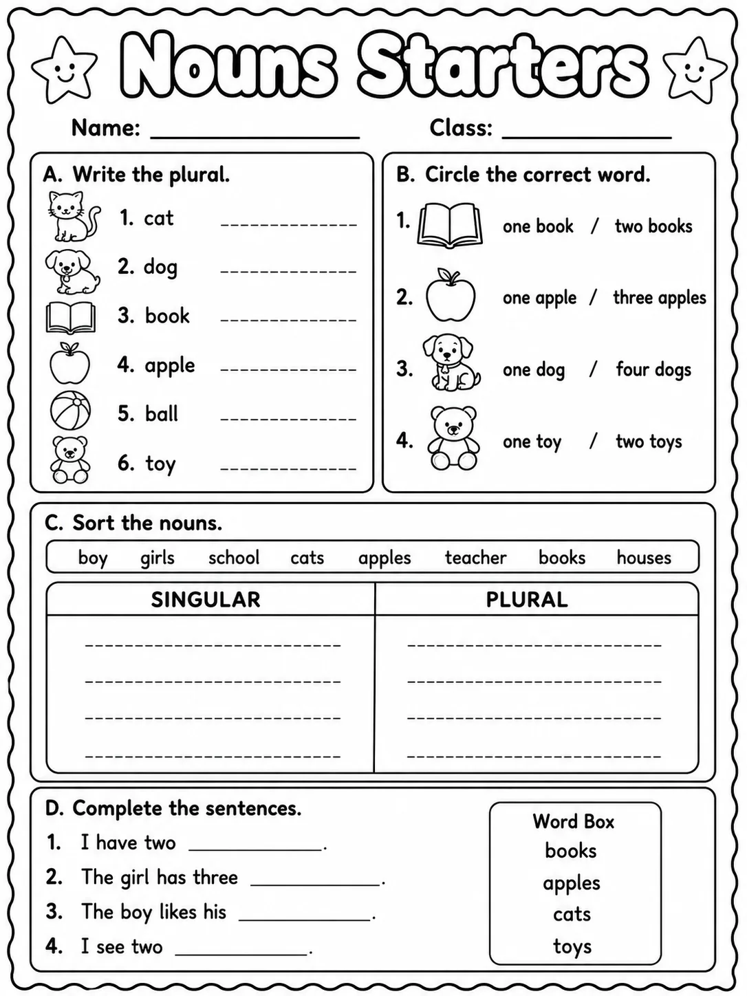 Nouns Starters Vocabulary Worksheet Pack page 6 printable worksheet preview