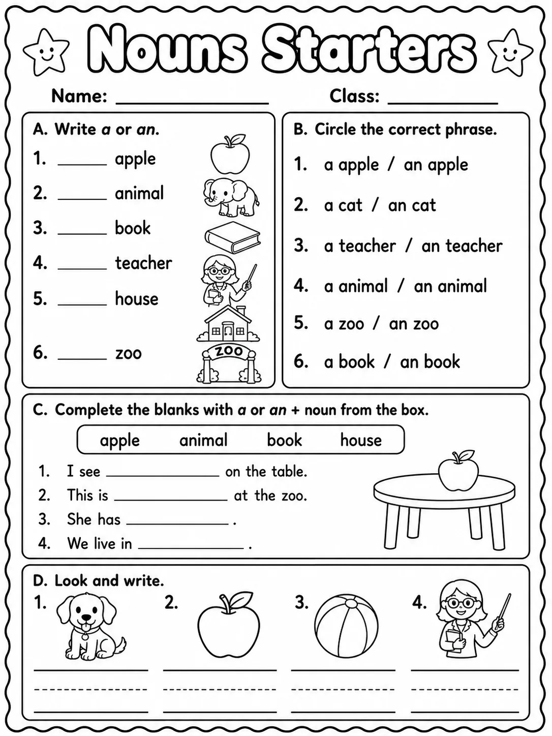 Nouns Starters Vocabulary Worksheet Pack page 7 printable worksheet preview
