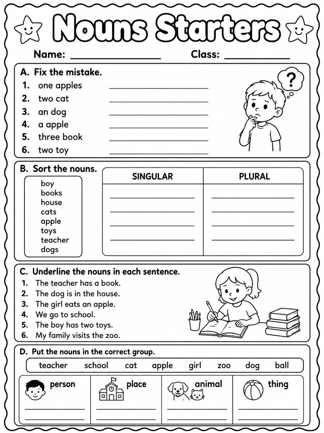 Nouns Starters Vocabulary Worksheet Pack page 8 printable worksheet preview