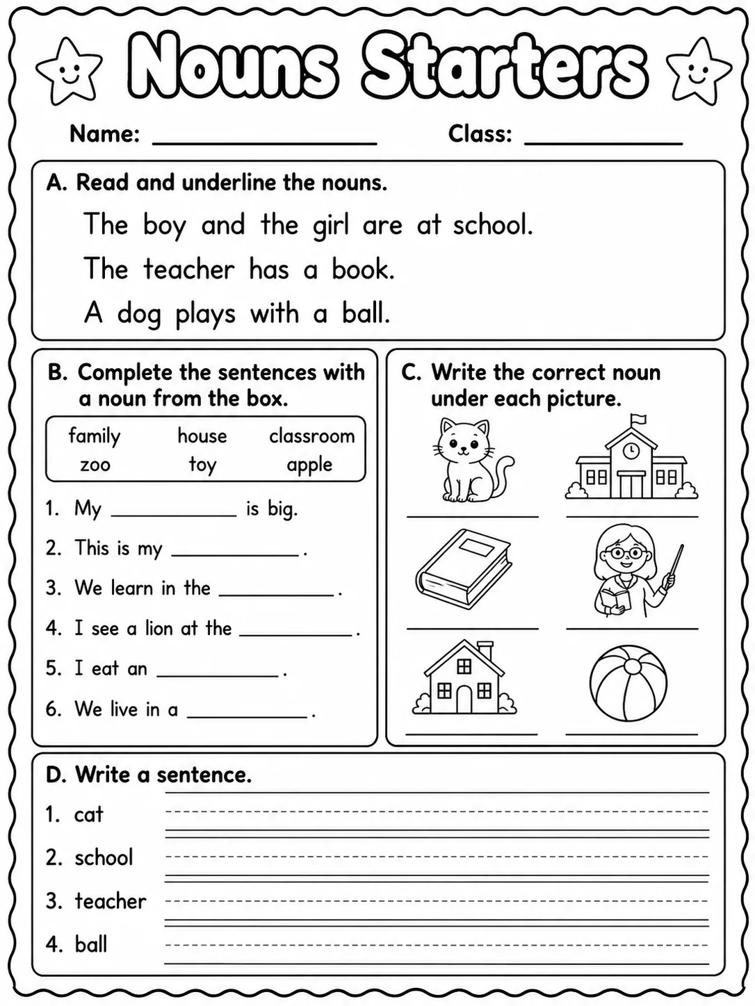 Nouns Starters Vocabulary Worksheet Pack page 9 printable worksheet preview