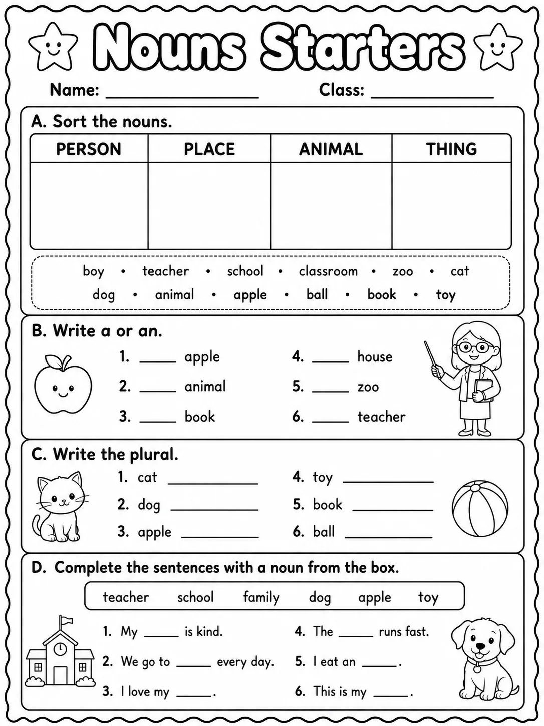 Nouns Starters Vocabulary Worksheet Pack page 10 printable worksheet preview