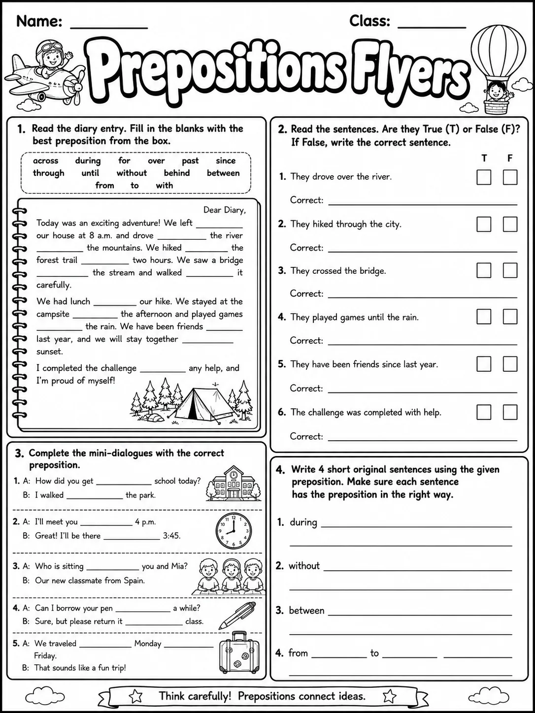 Prepositions Flyers Vocabulary Worksheet Pack page 7 printable worksheet preview