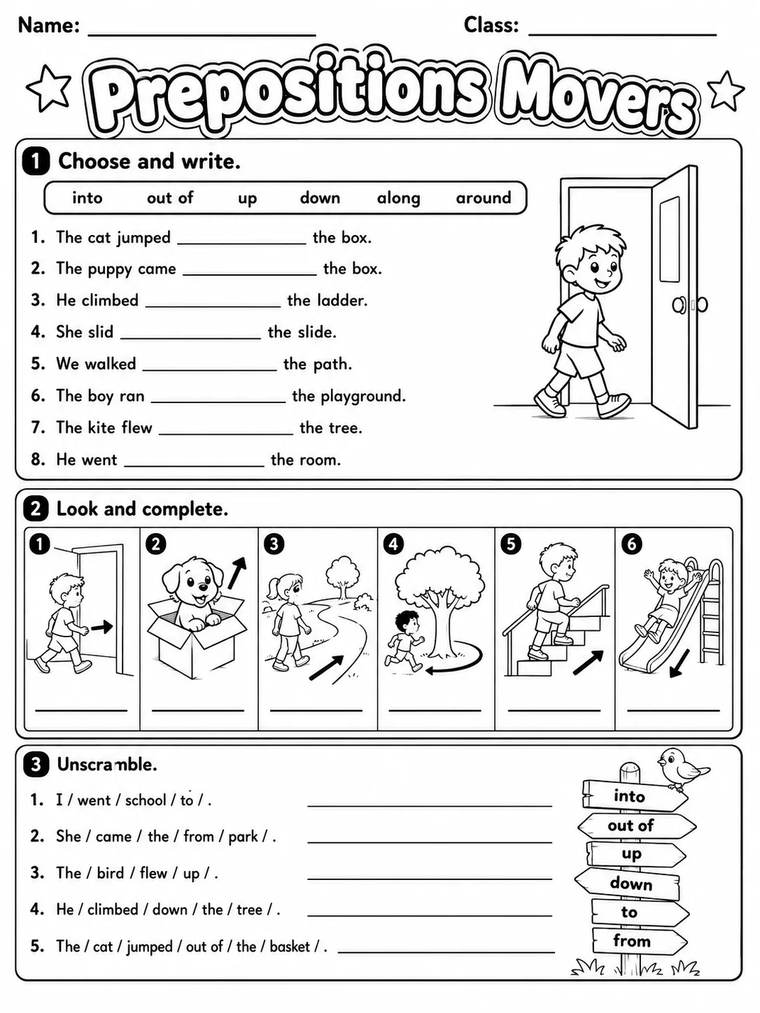 Prepositions Movers Vocabulary Worksheet Pack page 2 printable worksheet preview