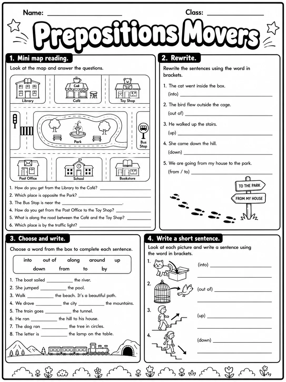 Prepositions Movers Vocabulary Worksheet Pack page 8 printable worksheet preview