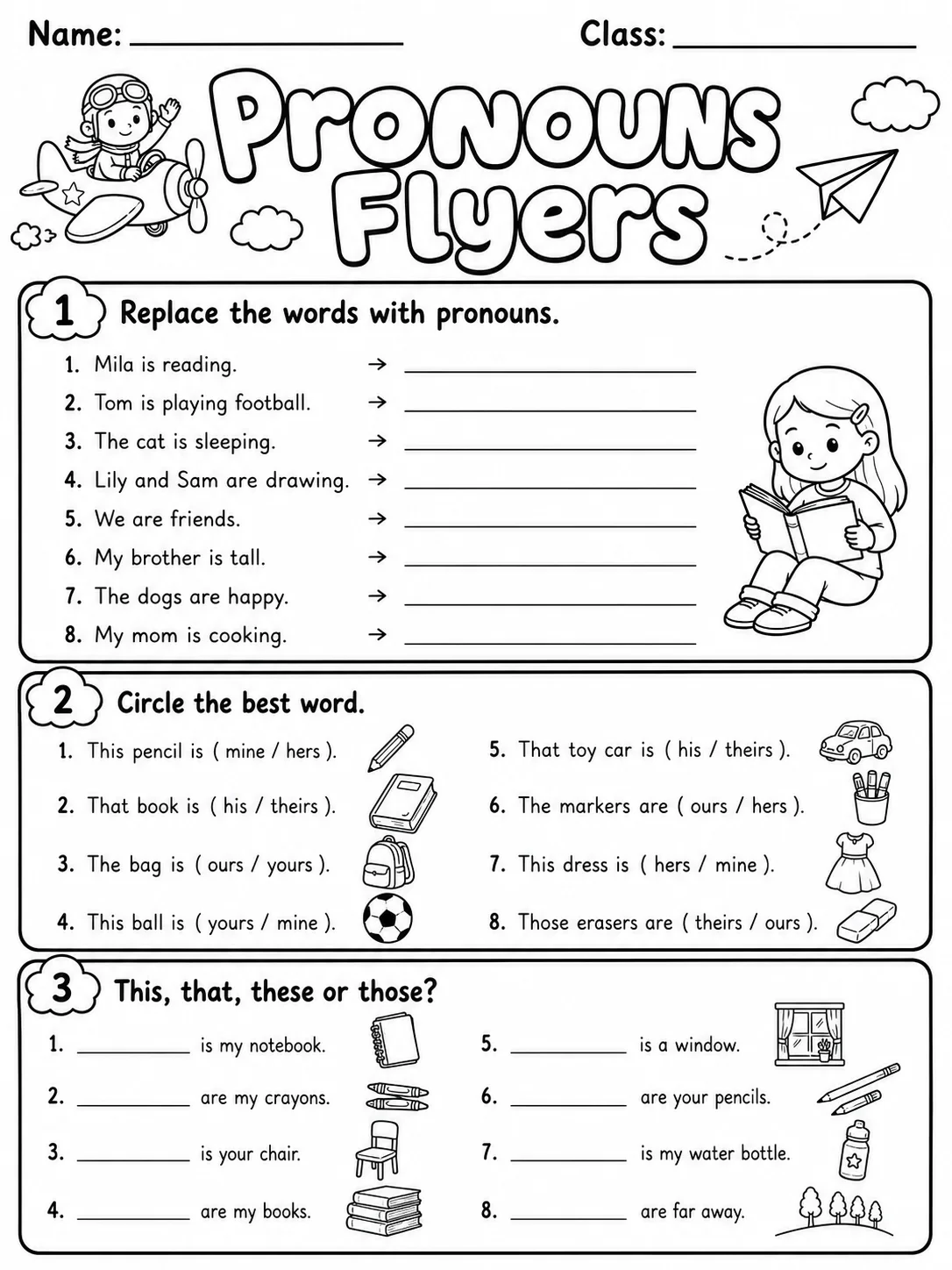 Pronouns Flyers Vocabulary Worksheet Pack page 2 printable worksheet preview