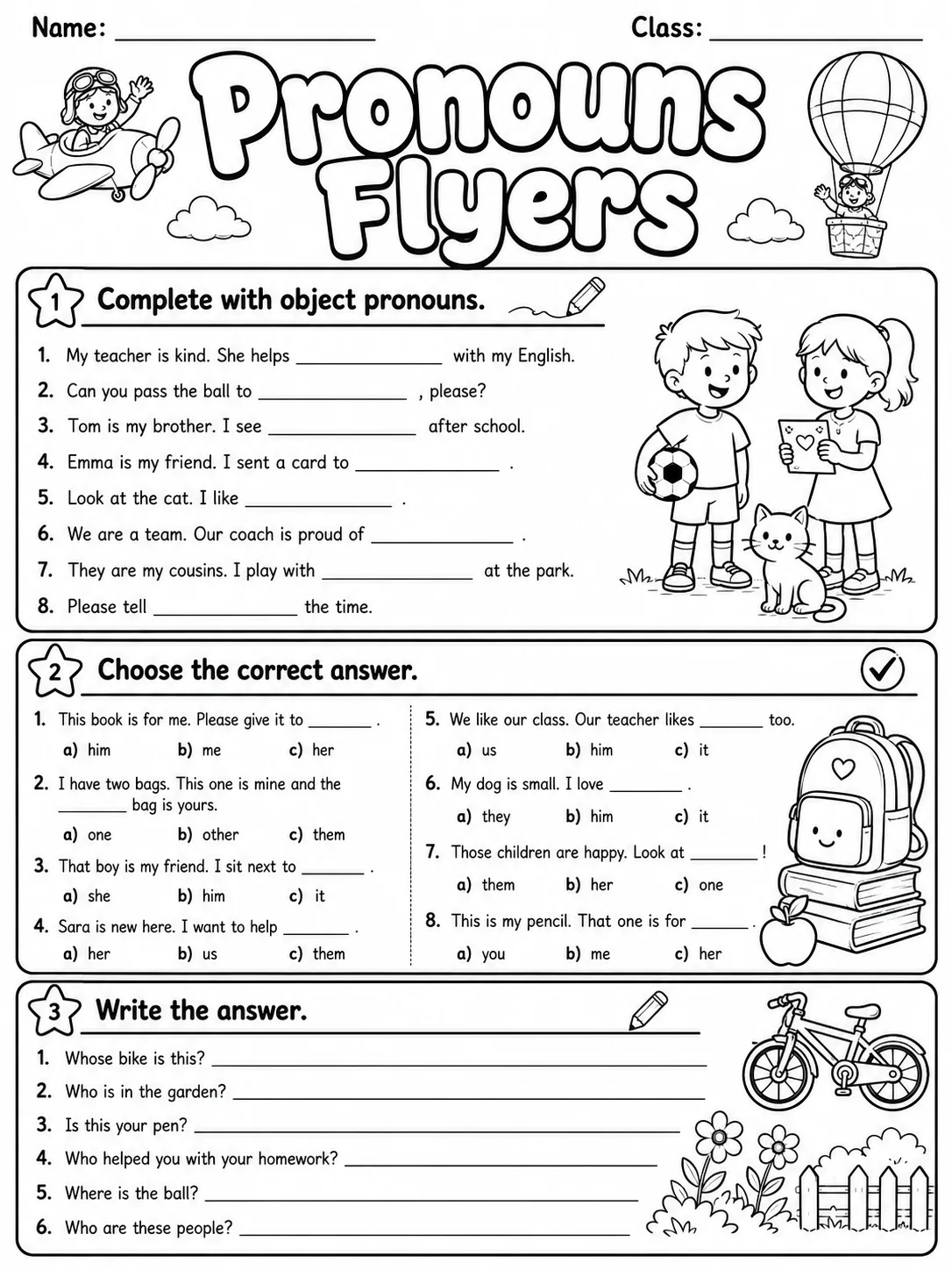 Pronouns Flyers Vocabulary Worksheet Pack page 3 printable worksheet preview